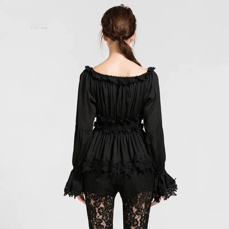 Runway Women's Blouses Sexy Off Shoulder Lace Puff Long Sleeves 2018 Autumn Female Designer Ruffles Shirts Slim Top High Quality | Женская