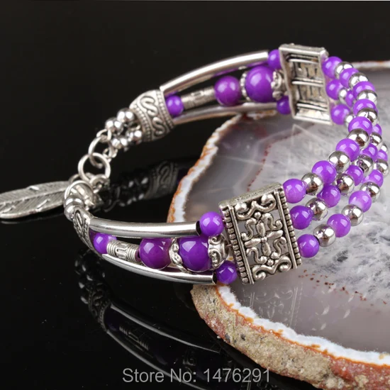 Браслет женский из тибетского серебра и фиолетового стекла 6 5 дюйма|charm bracelets