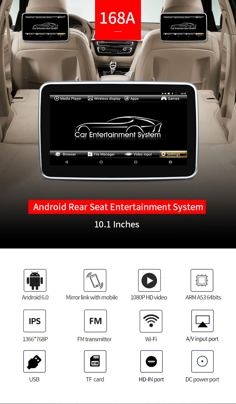10,1 дюймов Android HD 1080P видео сенсорный экран автомобильный дисплей MP5 с wifi/HDMI/USB/SD/Bluetooth/FM передатчик ТВ в автомобиле