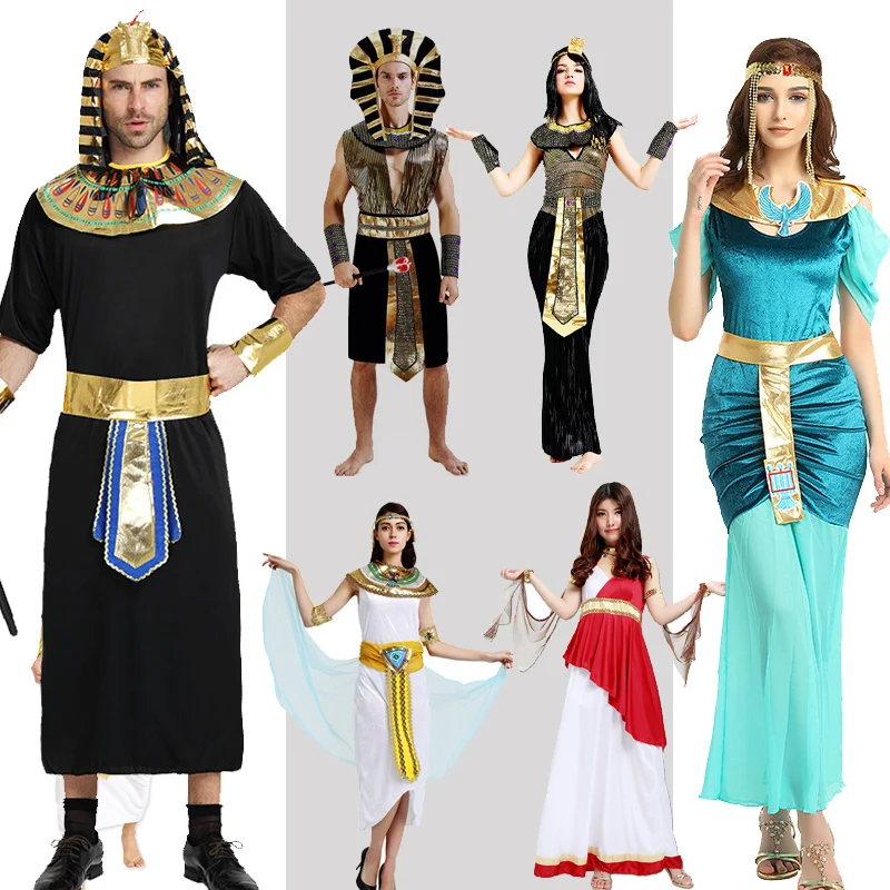 Men women Halloween Ancient Egypt Egyptian Pharaoh priest King Cleopatra Greece Queen Costume Cosplay Clothes Purim Fancy Dress