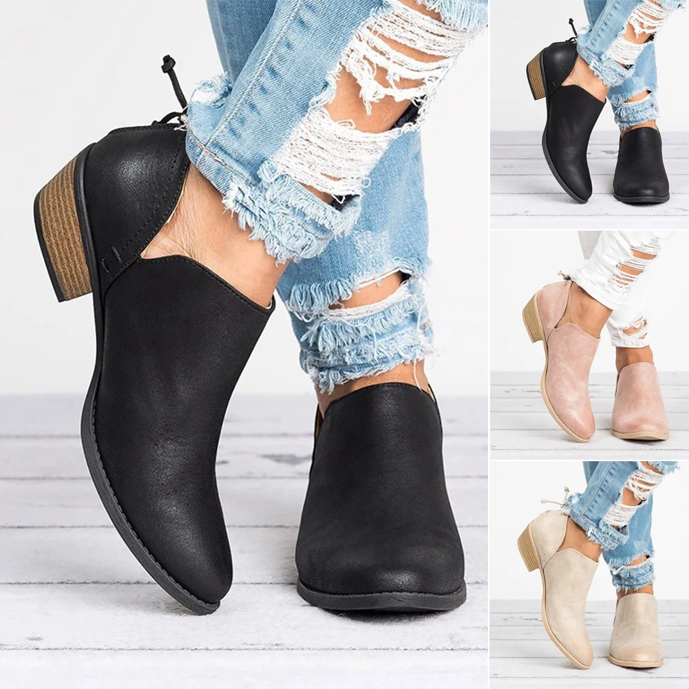 Women Boots Thick Heel Butterfly-knot Winter Autumn Pointed Toe High Heels Slip-on | Обувь