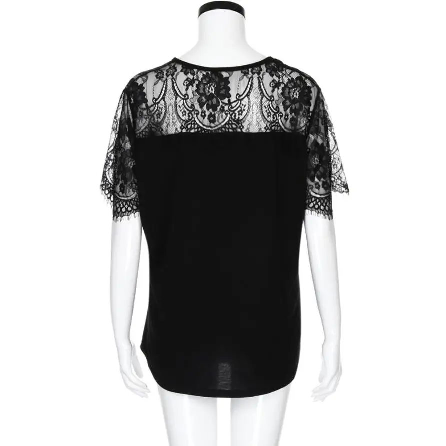 Women Perspective Sexy Lace Patchwork Striped Black Blouse Shirt Deep O Neck shortSleeve Ladies Party Top Blusa Feminina Camisas |