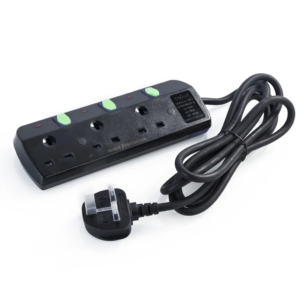 SOONHUA Портативный 2 м 13A зарядное устройство Великобритания Plug Surge Protected отдельных перешли удлинитель 3 4 5 6 Электрический штекер для телефона