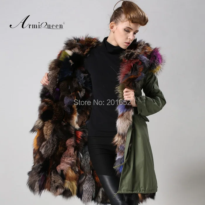 

Colorful fox fur with a statement trimmed hood Reversible Fox Fur Lined Parka coat mrs vintage military parkas