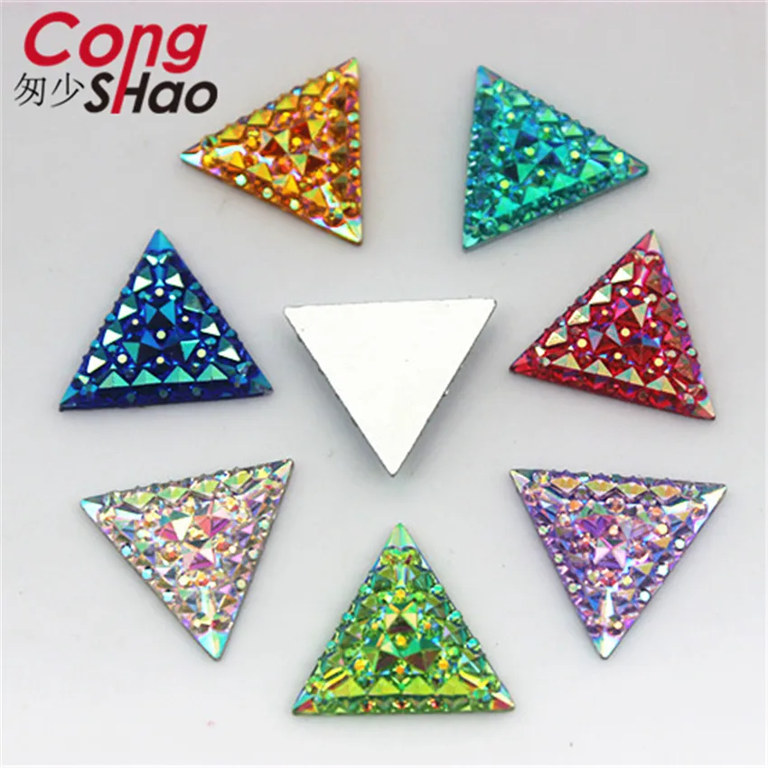 

Cong Shao 200PCS 16mm AB Color Triangular shape Resin Rhinestone flatback stones and crystals costume Button Accessories YB666
