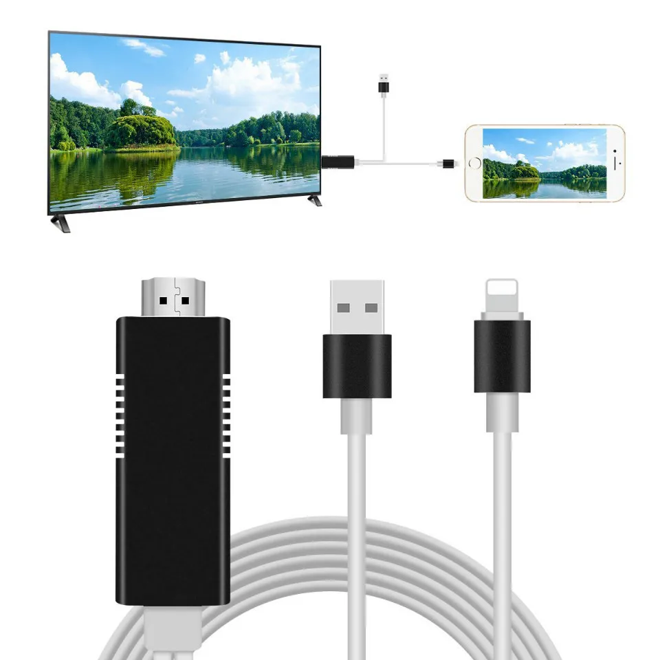 2в1 HDMI адаптер для iPhone 7 8 X XS XR iPad 1080P ТВ конвертер и USB кабель зарядки 2A Lightning Plug and