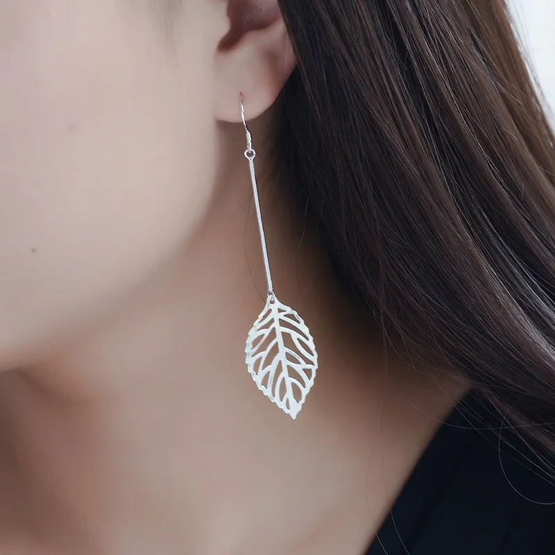 

Fashion 925 Sterling Silver Tassel Leaf Statement Drop Earrings For Women Wedding Jewelry Pendientes brincos eh1174