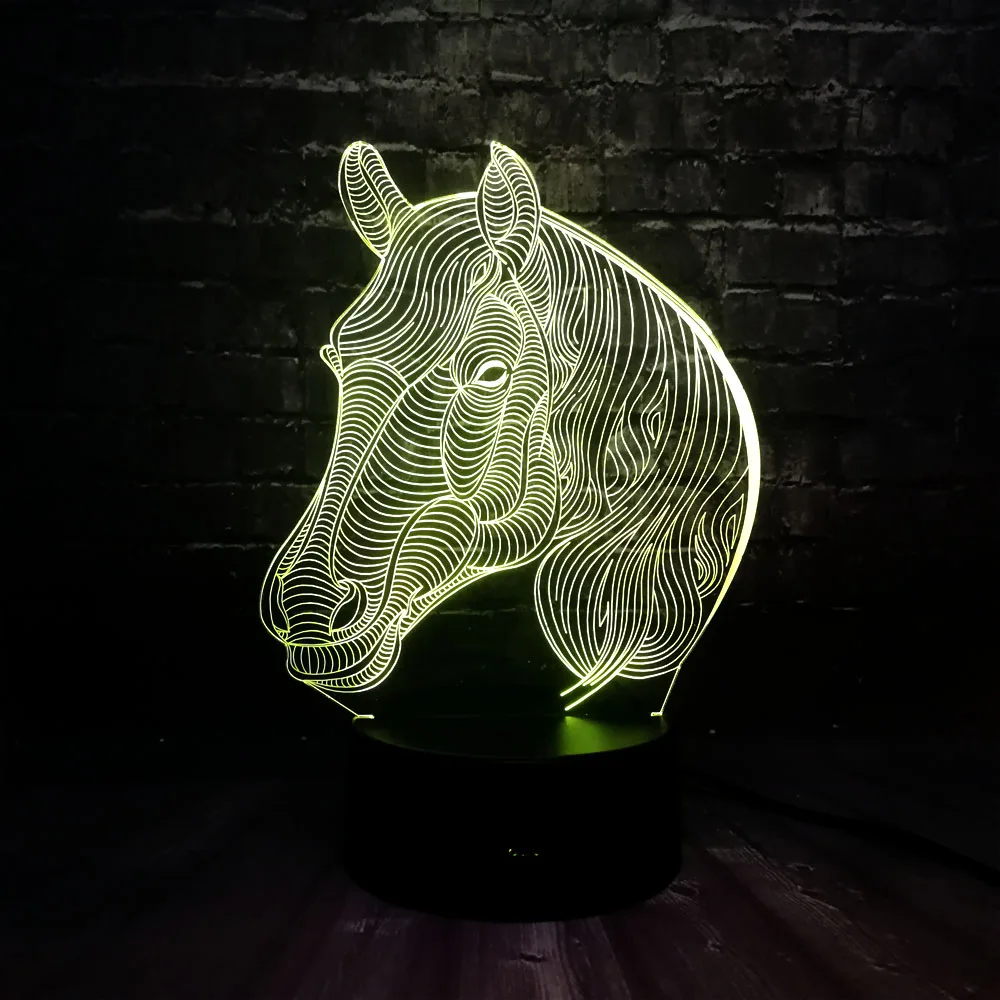 Креативная 3D голова лошади 7 цветов USB зарядка светодиодный светильник для