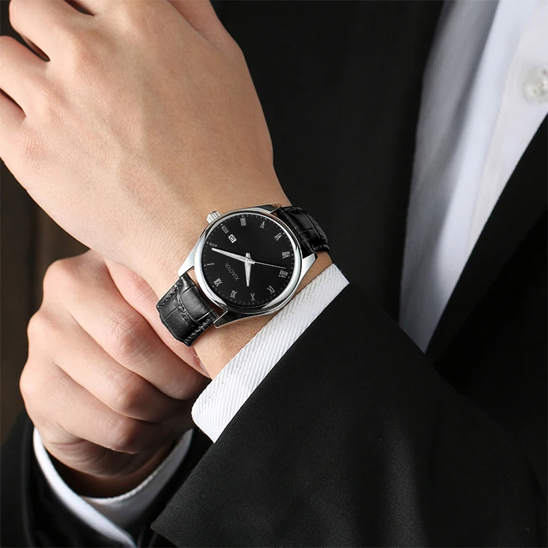 Watch male brief luminous ultra-thin casual genuine leather belt calendar quartz watch | Наручные часы