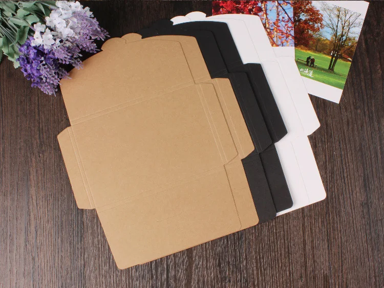 50pcs/lot-16*10.5*0.5cm (6.2&quot*4.1&quot*0.2&quot) Blank Black White Kraft Paper Envelope Postcards Greeting Card Cover Photo Packaging | Дом и
