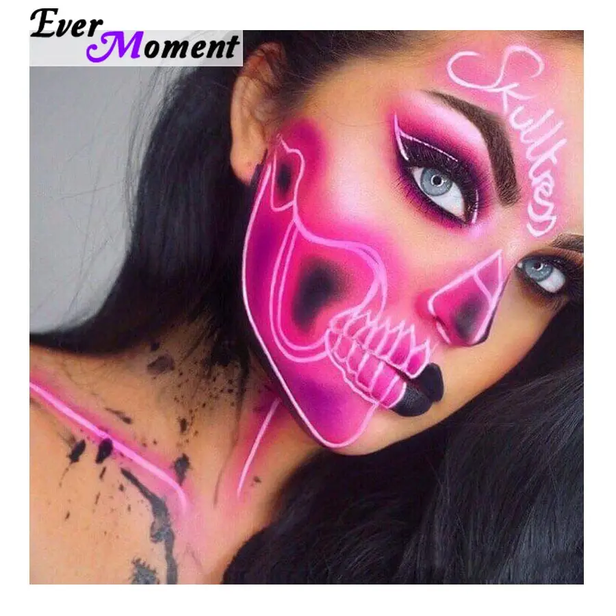 

Ever Moment Diamond Painting Full Drill Round Cross Stitch Skull Girl Halloween Makeup Woman Painting Mosaic Art Gift ASF835