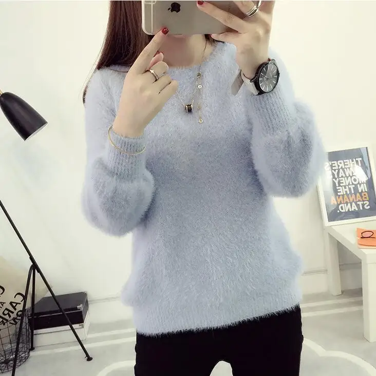 Women Candy Colors Sweaters Fashion Autumn Winter Warm Mohair O-Neck Pullover Long Sleeve Casual Sweater Knitted Tops NS8924 | Женская