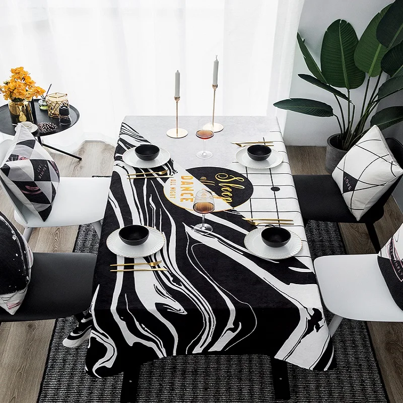 Скатерть в скандинавском стиле из черного и золотого мрамора бархатная
