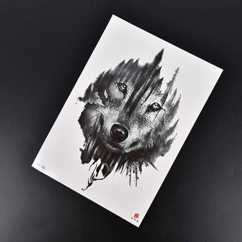 Водонепроницаемая Временная тату наклейка с изображением леса волка дерева