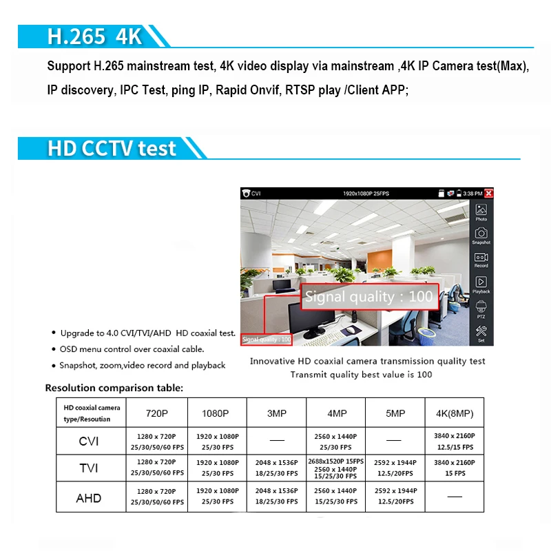 7 inch Touch Screen CVBS 4K 5MP AHD 8MP CVI TVI IP Camera Tester 5 in 1 CCTV Support WiFi/ Cable Tracer Security | Безопасность и