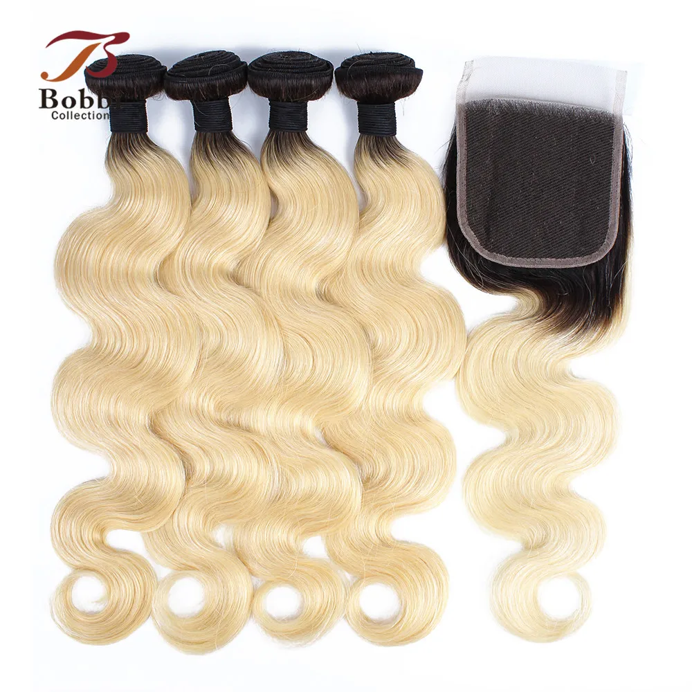 BOBBI коллекция Ombre T 1B 613 темный корень Платина блонд Связки с закрытием Омбре бразильские волнистые волосы не Реми
