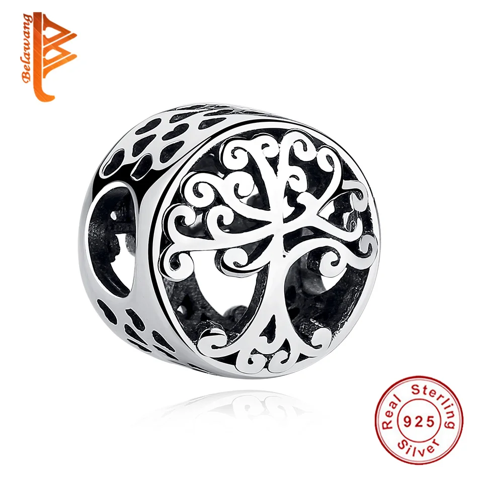 

BELAWANG 925 Sterling Silver Family Trees & Root Round Beads Charms fit Original Bracelet Necklace DIY Jewelry Making