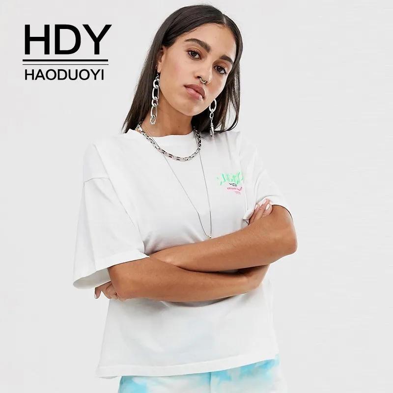Белая футболка с коротким рукавом HDY Haoduoyi простая летняя надписью WAIKIKI