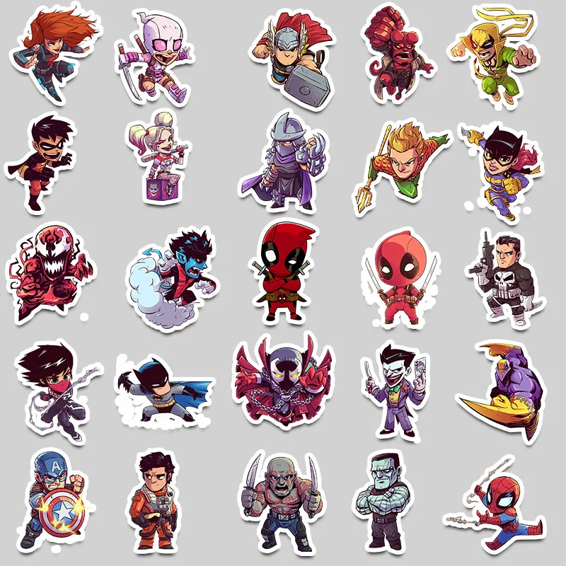 50 шт. DC супергерой Marvel Герой наклейки фильм стикеры для DIY стикер на Дорожный Чехол Ноутбук СКЕЙТБОРД гитара холодильник телефон decel