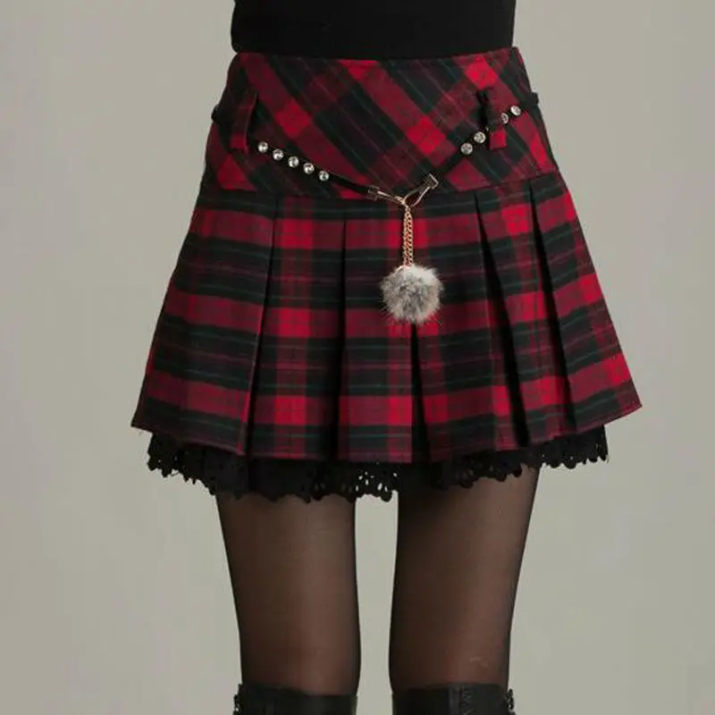 Женская винтажная плиссированная мини юбка осенне зимняя готическая пачка в