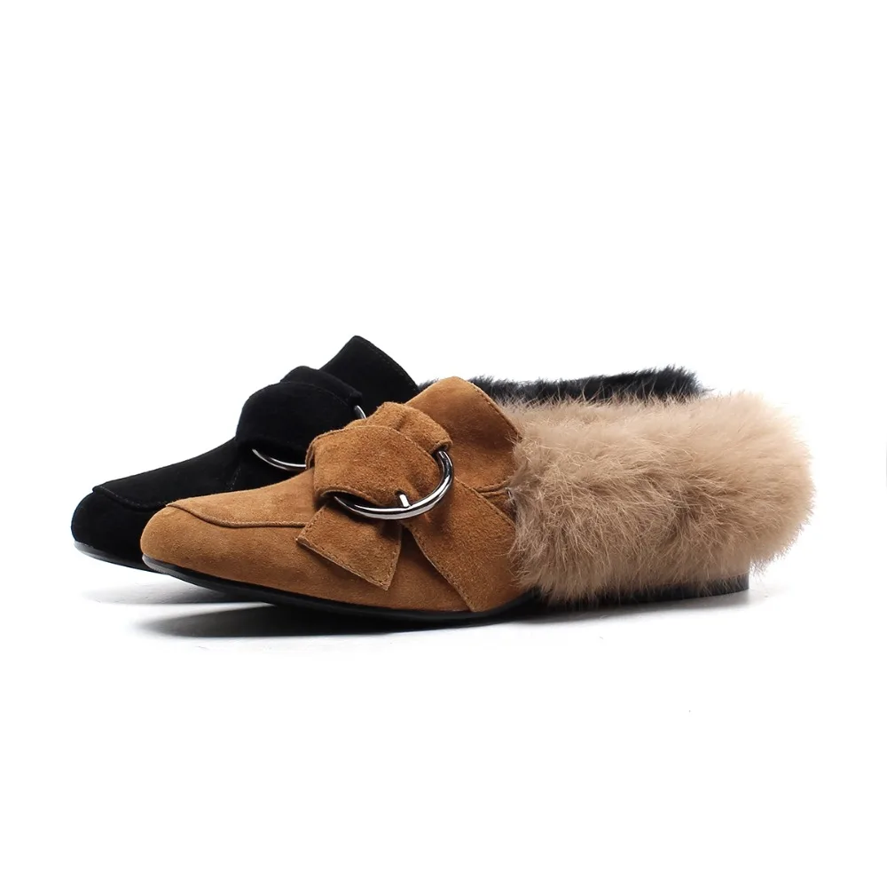 Kmeioo женские лоферы зимние Шлёпанцы Buckle Mule слайды квадратный носок Туфли без
