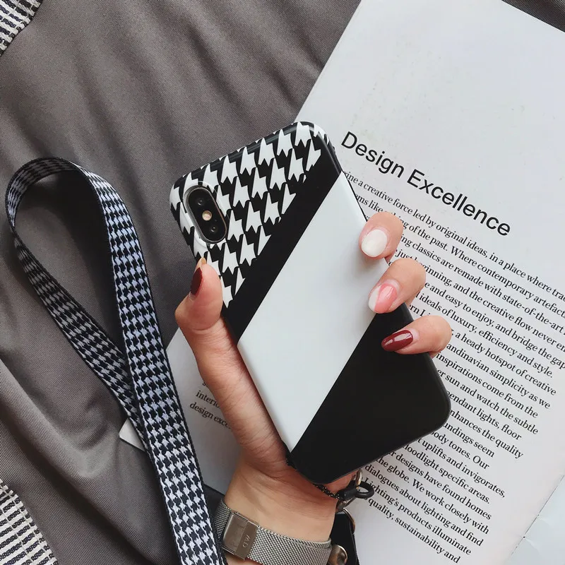 Neck Strap Lanyard Case For iPhone X 10 7 8 Plus Grid Pattern Soft Silicone Cover 6 6S Phone Coque Capa |