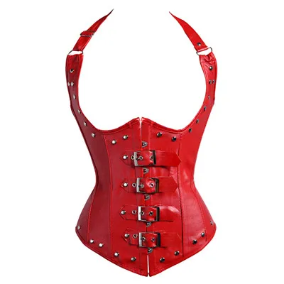 Красный Из кожзаменителя, в стиле стимпанк подгрудный корсет с ремнями Готический спираль Сталь корсет с косточками Клубное белье Бюстье пуш-ап S-2XL - Цвет: Красный