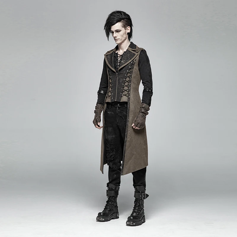 PUNK RAVE Men Steampunk Jackets Retro Palace Long Vest Coat Personality Fashion Party Waistcoat | Мужская одежда
