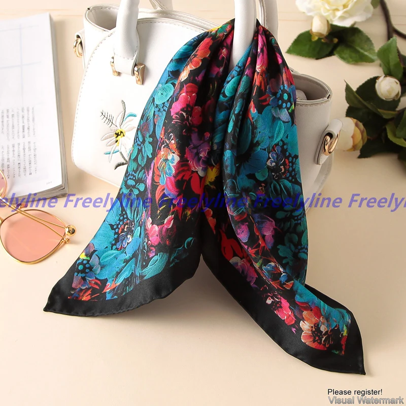 Шарф из 100% шелка с цветочным принтом шейный платок бандана маленький квадратный