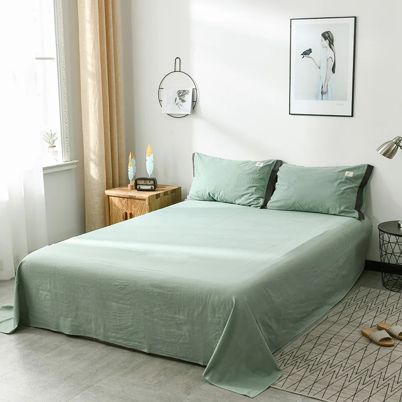 3 4pcs Washed Cotton Brief Style Green Solid Fashion Bedding Sets Duvet Cover Flat Fitted Bed Sheet Pillowcase Home Use Soft | Дом и сад