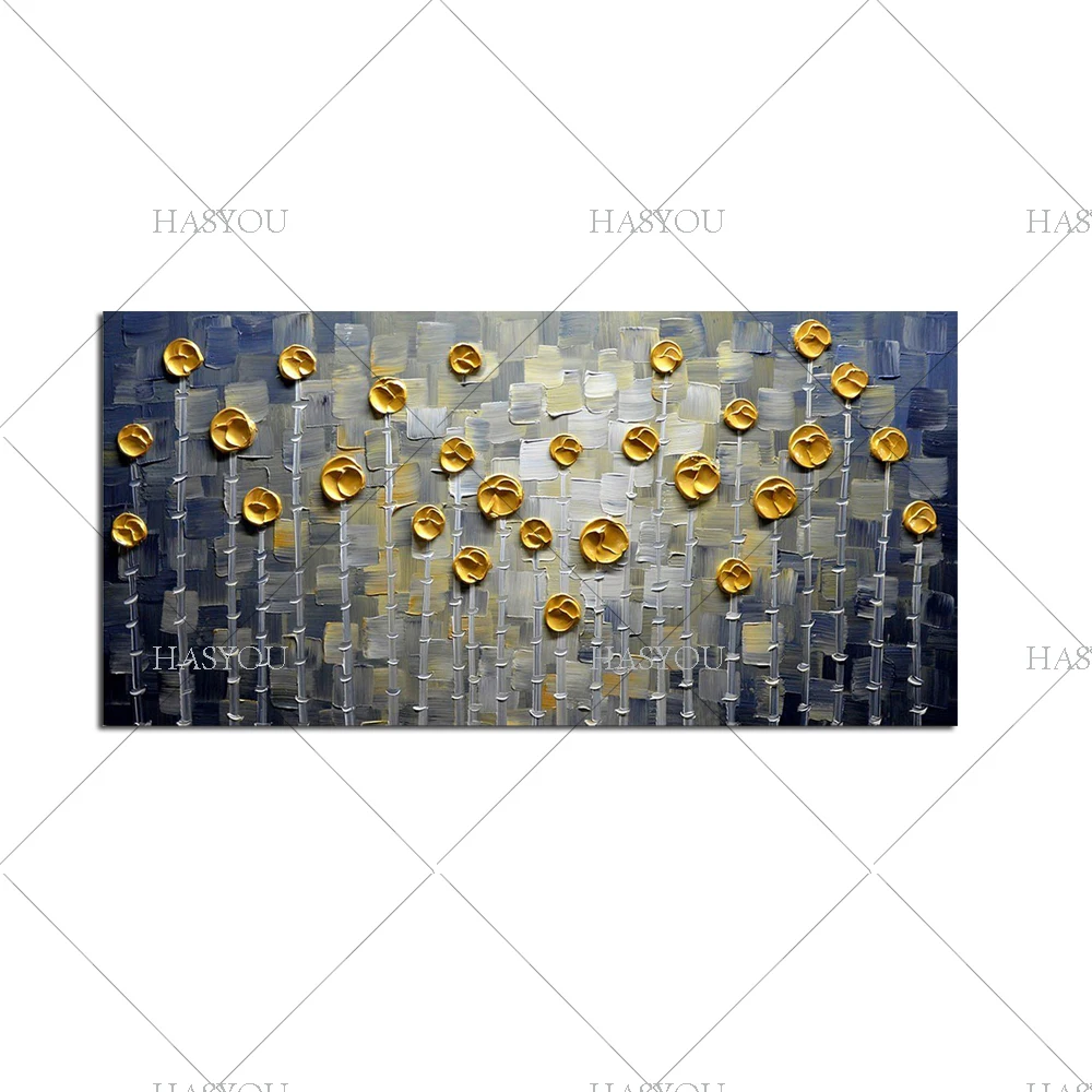 

large Hand Painted Abstract Flower Oil Painting Handmade Acrylic gold flower tree Painting on Canvas Wall Art picture Home Decor