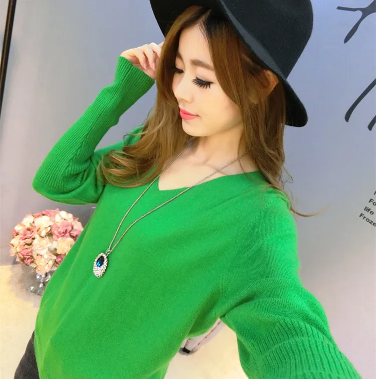 Кашемировый шерстяной свитер и модные пуловеры с V-образным вырезом длинными