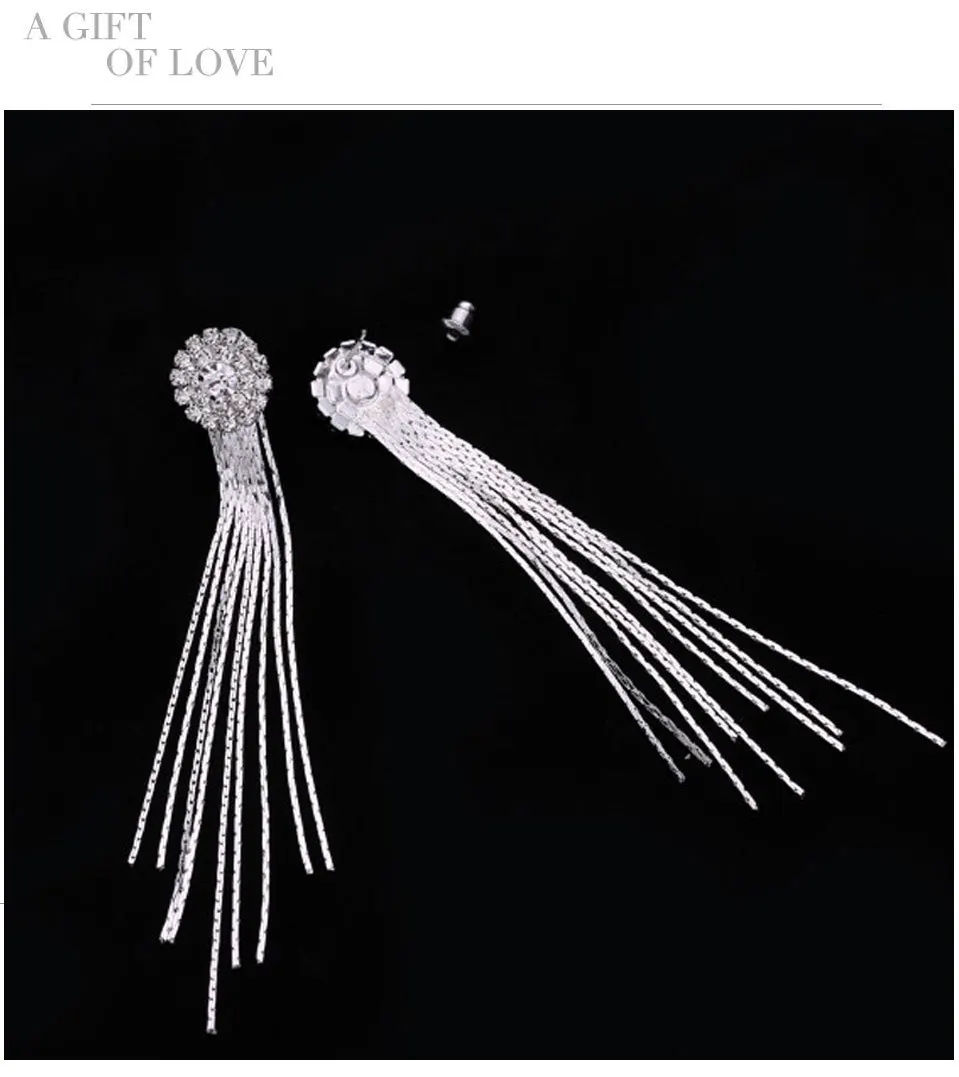 M MISM Long Drop Tassel Earrings Shining Korean Style Women Jewelry Classic Crystal Pendientes Elegant Silver Aretes De Mujer | Украшения и