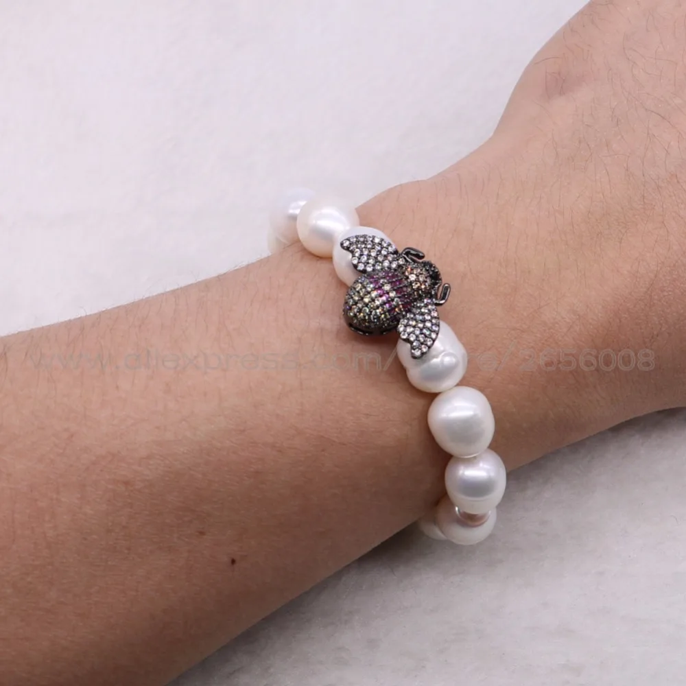 4 нити браслет из натурального жемчуга с микро-ПАВЕ шармы в виде пчелы ювелирные