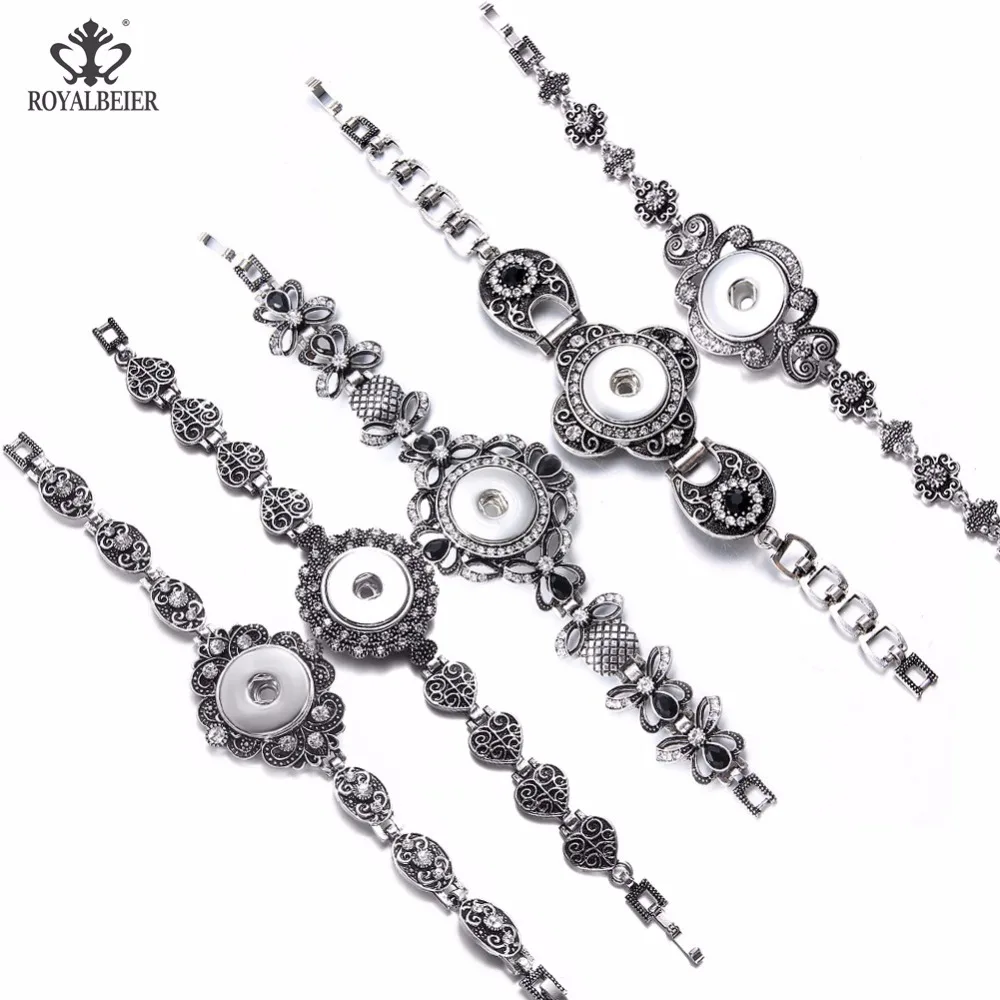 

RoyalBeier 5pcs/lot New Design 18mm Snap Bracelet With Rhinestone Metal Snaps Button Jewelry Bracelet For Women Pulsera SZ0563