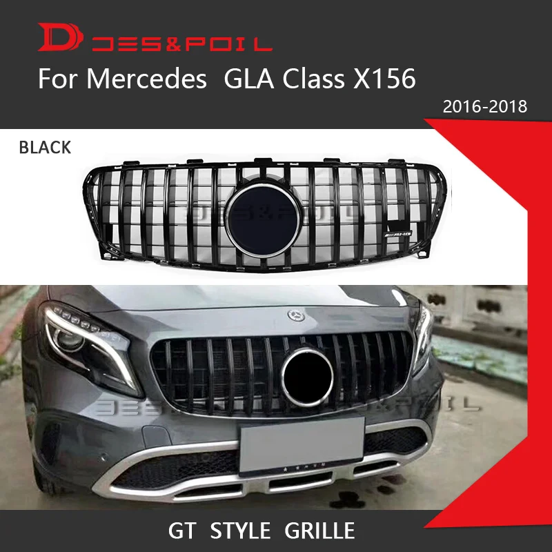Shinny Black GT решетка Вертикальный стиль для Mercedes Benz gla класса X156 передний бампер гоночный гриль- GLA200 GLA220 GLA250 - Цвет: Shinny Black