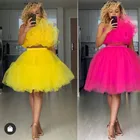 Модные Вечерние Платья из 2 частей, африканские женские желтые пышные вечерние платья до колен