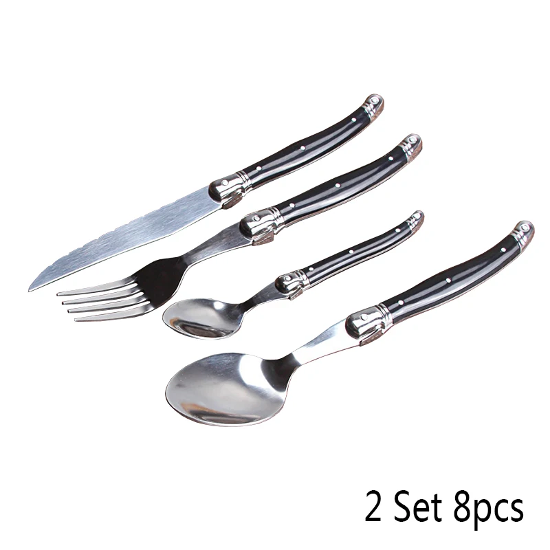 2 set 8pcs 4 шт./компл. стиль laguiole набор столовых приборов из нержавеющей стали столовая посуда Ресторан столовые приборы набор посуды черный столовый нож вилка ложка - Цвет: 2 set 8pcs
