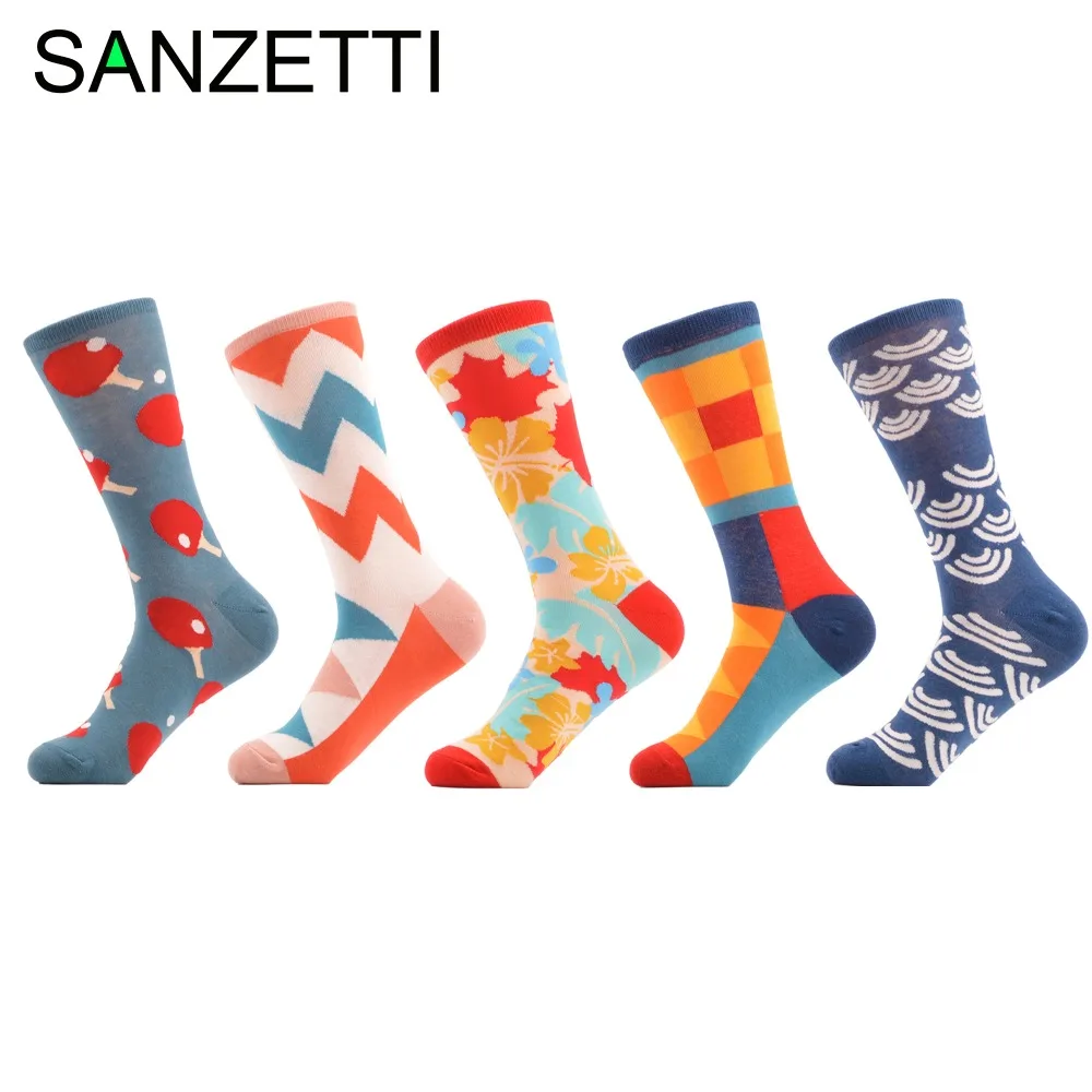 SANZETTI 5 пара/лот мужские Разноцветные забавные носки в британском стиле для