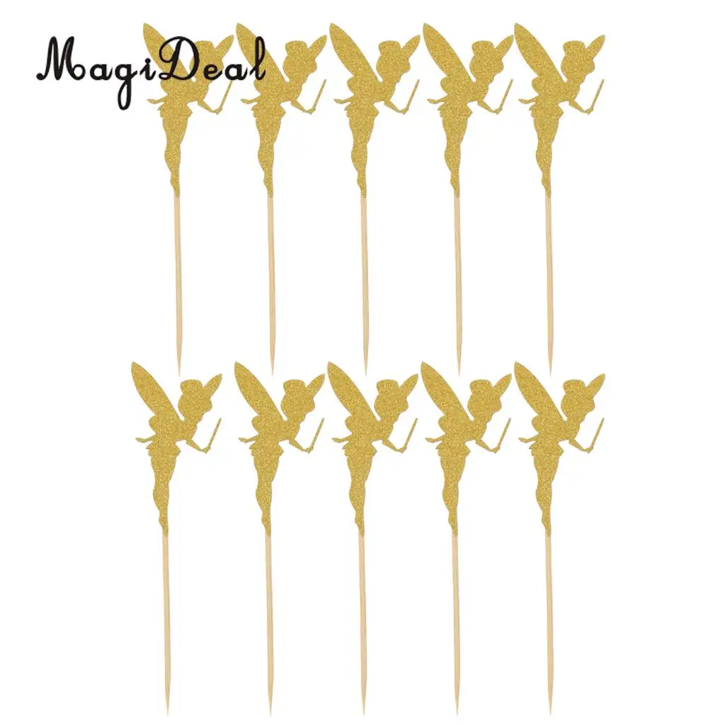 10 Pieces Cute Glitter Fairy Cake Picks Kids Birthday Party Festival Xmas Wedding Cupcake Toppers Favors | Дом и сад