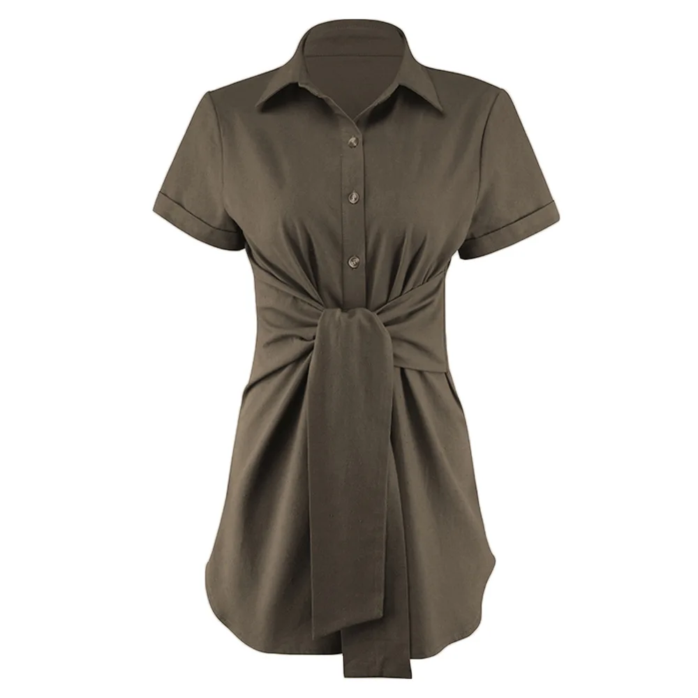 Повседневные женские платья рубашки летние офисные с коротким рукавом и