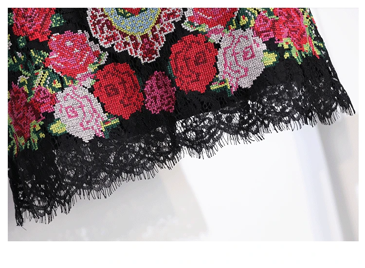 2018 Runway Women Lace Skirt Chic High Waist Floral Rose Embroidery Black Straight Mini Harajuku Falda Mujer | Женская одежда