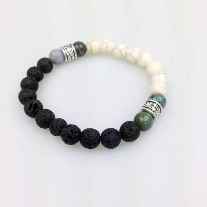 Мужские черные лавовые камни SN0056 пирит и белый Howlite успокаивающие лечебные