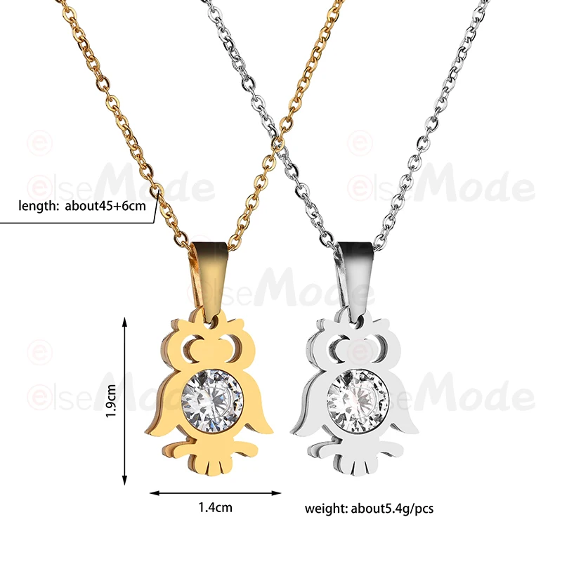 ELSEMODE Очаровательное ожерелье с кулоном в виде совы из фианита для женщин