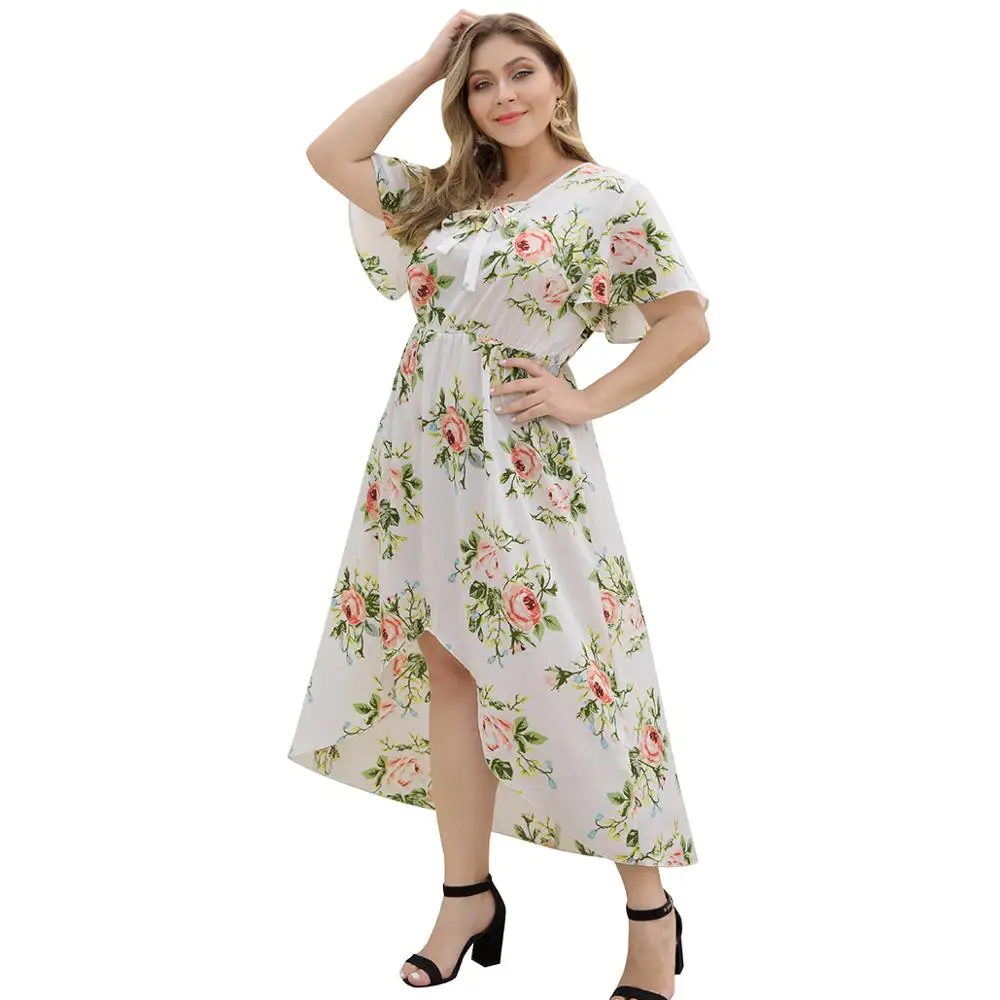 Женское летнее Повседневное платье с цветочным принтом и асимметричным подолом большие XL 4XL|Женские платья|