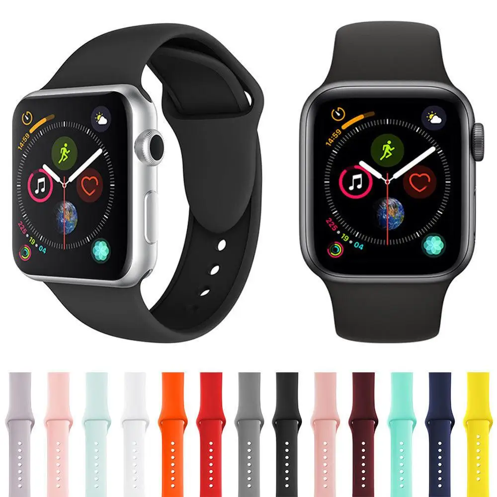 Спортивный ремешок для Apple Watch 38 мм 40 42 44 с двойной пряжкой резиновый силиконовый