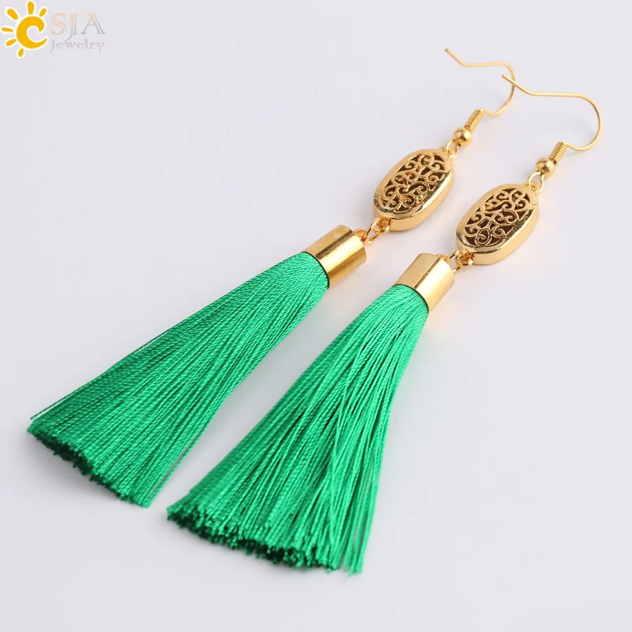 CSJA длинные женские серьги с кисточками Boho натуральный кристалл Druzy Druse висячие