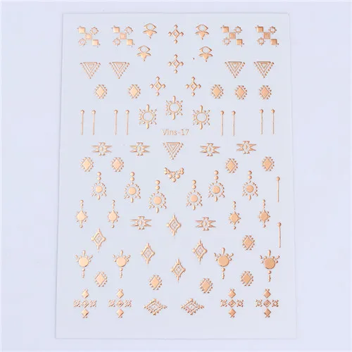 Pattern 3 1 лист, 3D стикер для ногтей, металлическая звезда, луна, розовое золото, племенные линии, клей для накладных ногтей, переводная наклейка, дизайн - Цвет: Pattern 3