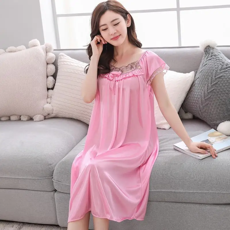 Женское Летнее шелковое атласное Ночное платье сексуальное кружевное с открытой