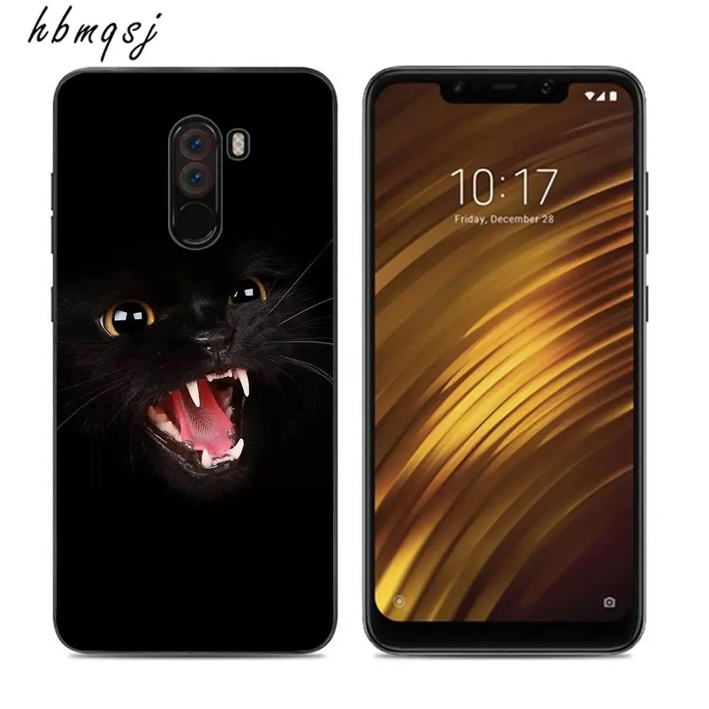 Чехол с рисунком для xiaomi pocophone f1 силиконовый мягкий чехол из ТПУ черного цвета